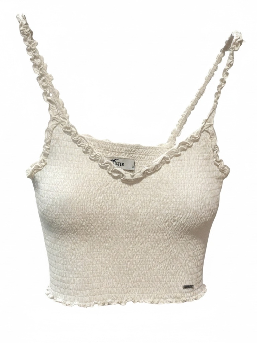 Hollister White Ruffle Trim Smocked Crop Tank